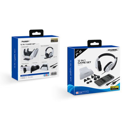 Dobe, TP5-0578B, PlayStation 5, 12 in 1 Game Set, Headphones, Stand, Cable, Charge Base, Extenders & Grips