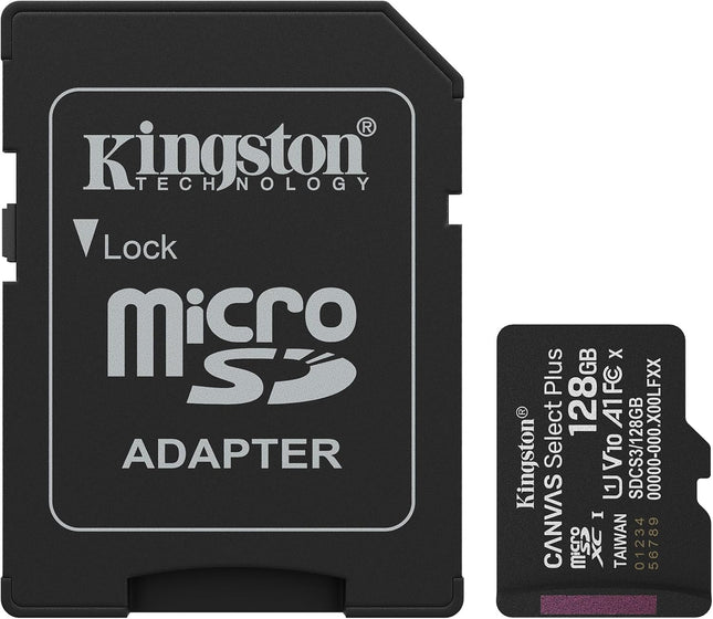 Kingston Canvas Select Plus microSD Memory Card 128GB microSDXC Gen3 150MB/s A1 Card + Adapter - SDCS3/128GB