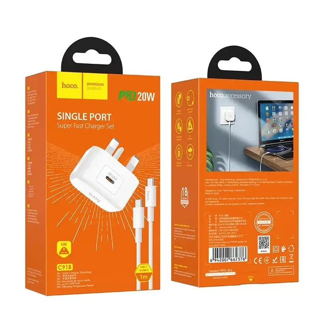 Hoco C91B Founder Single Port PD20W Type-C To C Charger Set
