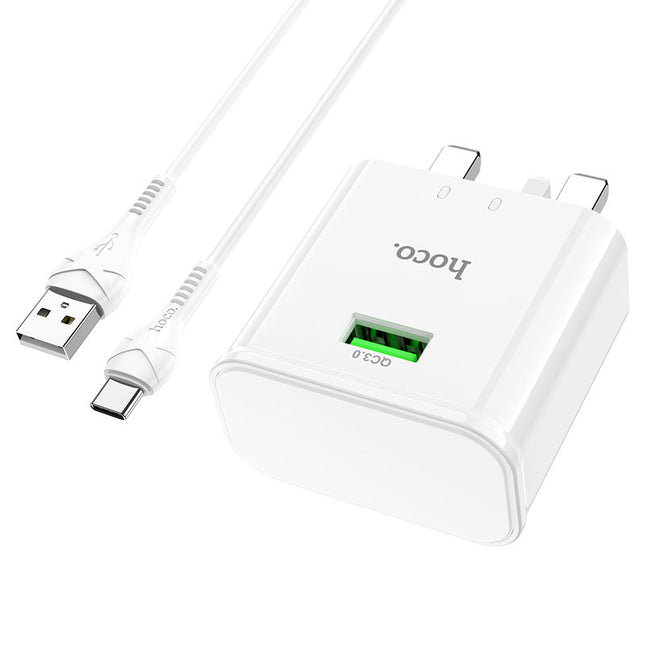 HOCO Wall charger “C92B Starshine” QC3.0 UK set with cable